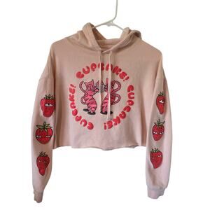 Meow Wolf Womens Cupcake Cat Cropped Hoodie Size Small Pink